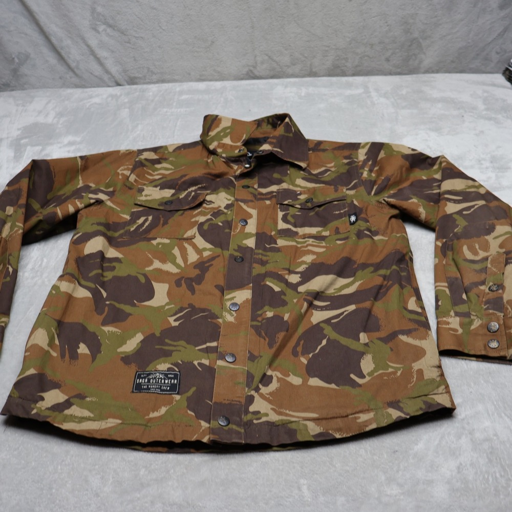 Saga Outerwear Shirt Jacket Mens Medium Camo Woodland Canvas Quilt Lined Utility